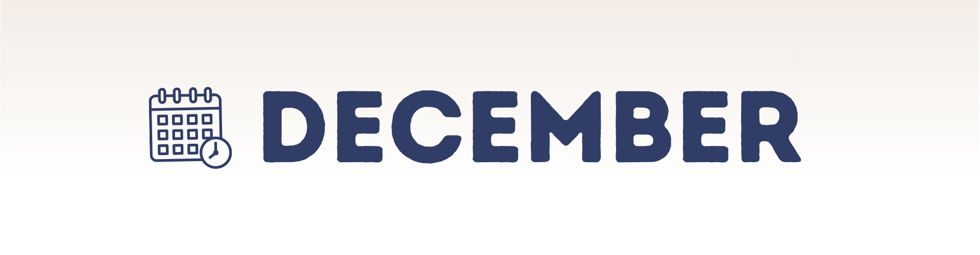 The word "December" in bold blue letters with a calendar and clock icon on the left, set against a light gradient background, evokes the lively spirit of Country Dancing during festive winter gatherings.