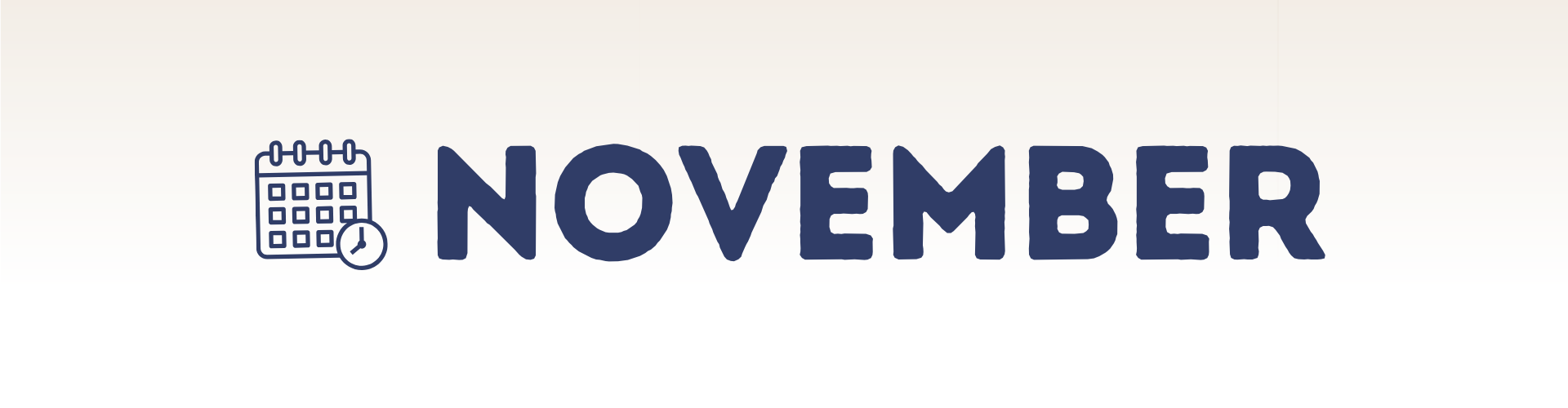 Navy blue text reading "NOVEMBER" beside a calendar and clock icon on a light gradient background, perfect for highlighting upcoming social dancing events.