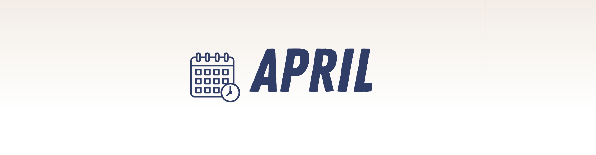 A calendar icon next to the word "APRIL" in bold blue letters on a light background hints at upcoming live music events.