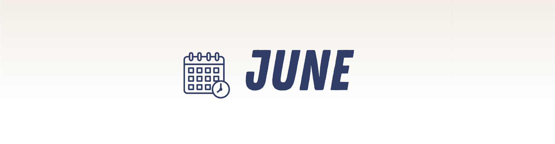 A blue calendar icon with a magnifying glass sits next to the word "JUNE" in bold, blue capital letters on a white background, hinting at live music events to explore this month.