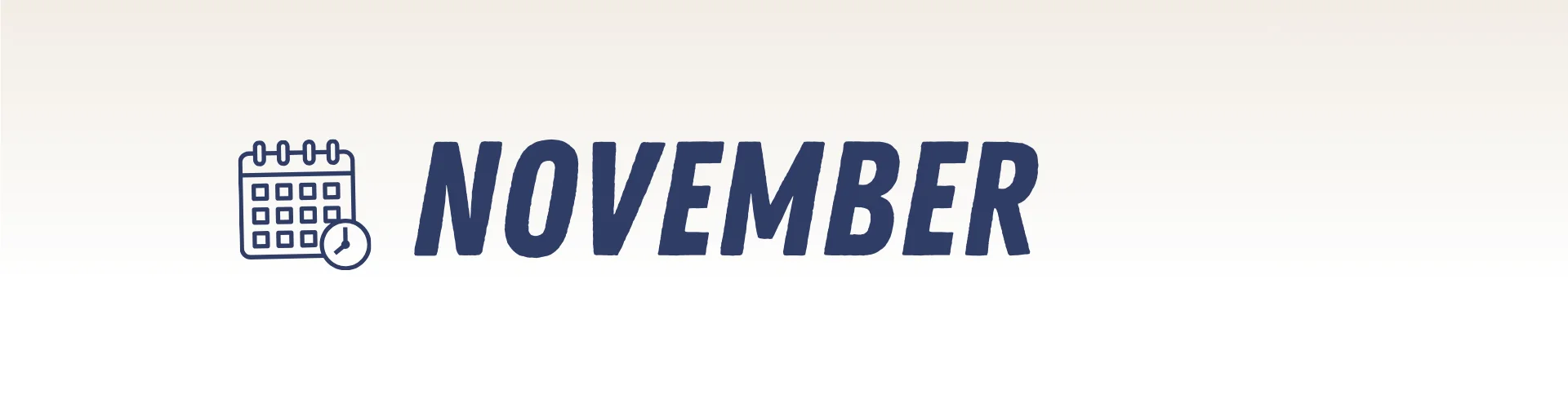 A blue calendar icon with a clock next to the word "November" in large blue letters on a light gradient background, suggesting upcoming live music events.