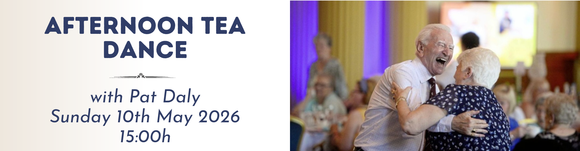 Joyful guests dancing at afternoon tea event, cosy atmosphere, elegant decor, Sunday event at hotel ballroom, May 2026.